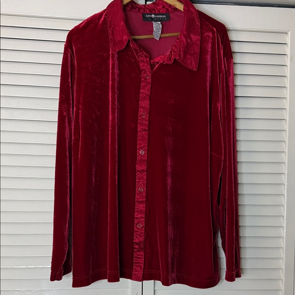 Coldwater Creek Rich Red Velvet Shirt
